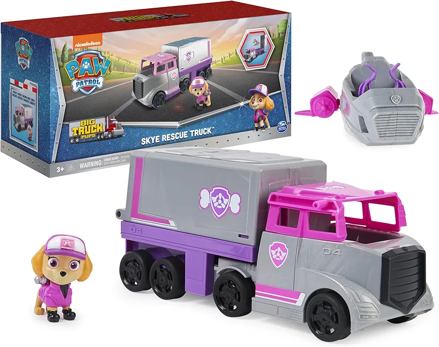 PAW Patrol, Big Truck Pup’s Skye Transforming Toy Trucks with Collectible Action Figure, Kids Toys for Ages 3 and up