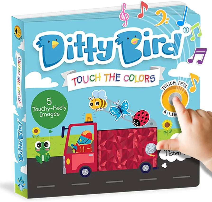 DITTY BIRD Touch & Feel Colors Edition Musical Books | Fun Montessori Toys & Learning Resources | Sensory Toys for Kids | Interactive Toddler Books for 1 Year Old to 3 Year Olds | Sturdy Baby Book