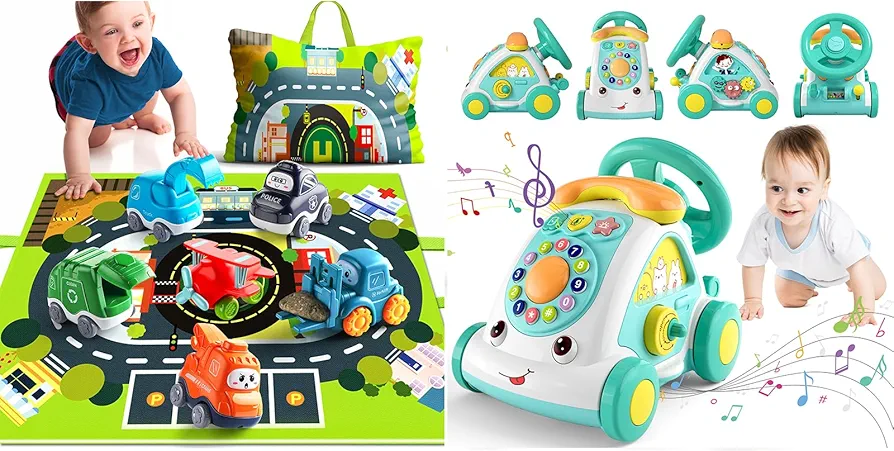 6 Colorful Cars Toy Set + Musical Phone Car Crawling Toy for Babies & Toddlers