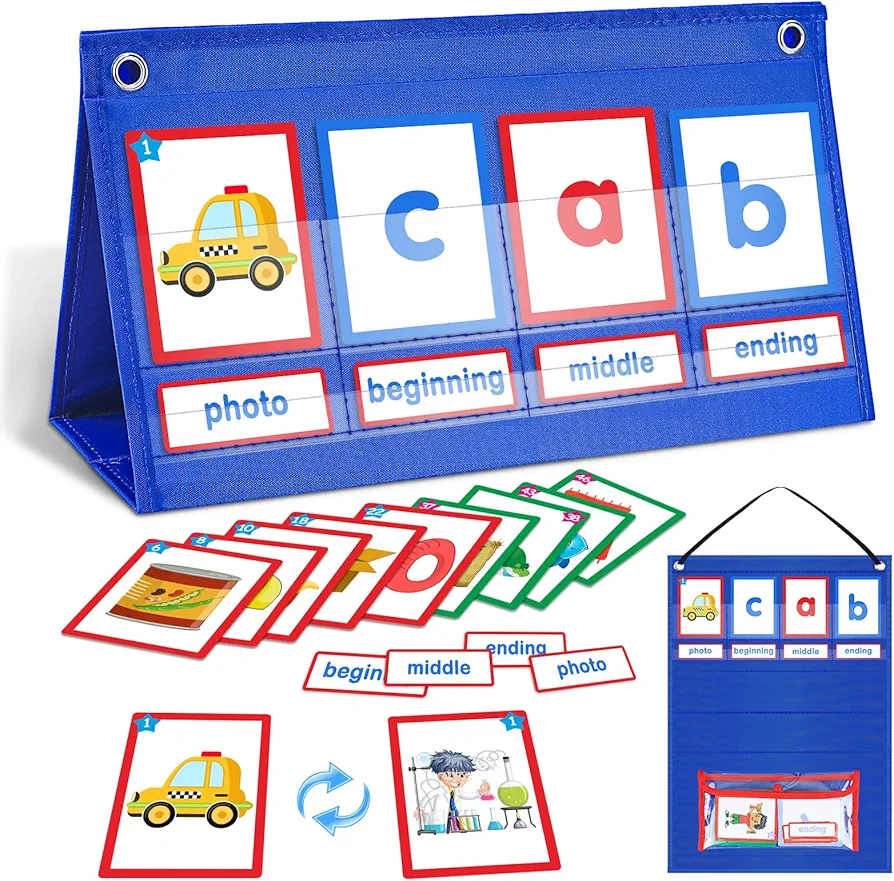 CVC Word Builder Desktop Pocket Chart CVC Word Spelling Games Literacy Learning Cards, Fine Motor Montessori Educational Toy for Kids, Preschool Kindergarten Learning Activities