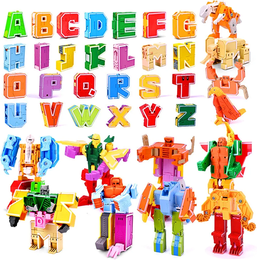 Letter Deformation Toys Number Robots Transforming Toys Transformer Letters and Numbers Puzzle Early Education Blocks（26pcs） (A-Z)