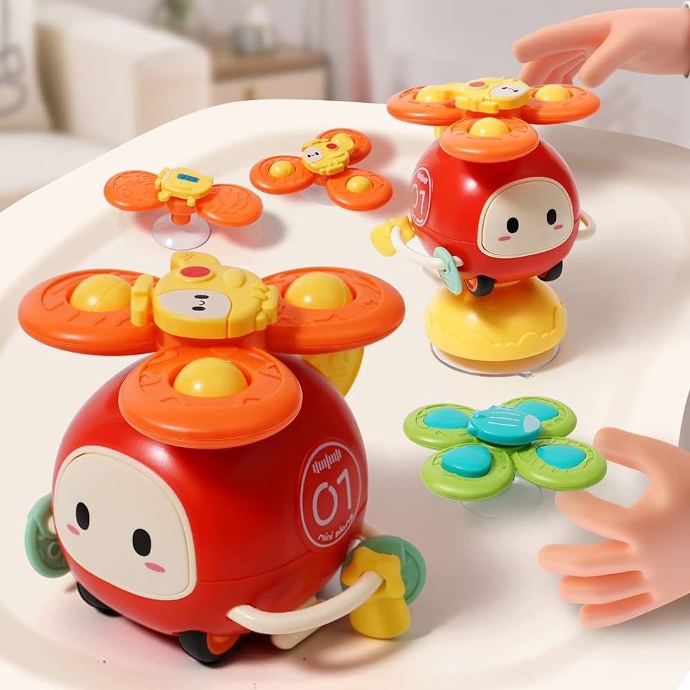 3Pcs Suction Cup Spinner Toy for Baby High Chair Toys 6-12-18,Baby Toys 6 to 12 Months Infant Helicopter Spinning Bath Toys Montessori Toys for 1 2 One Two Year Old Toddler Boys Girls Birthday Gifts