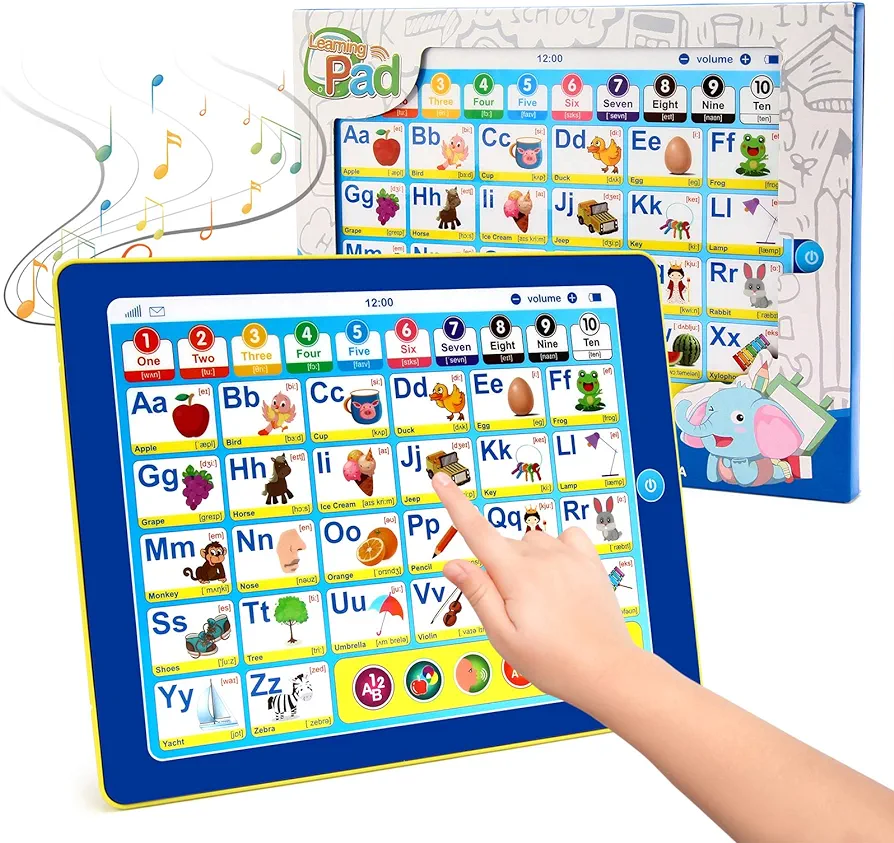 6-in-1 Kids Tablet with ABC/Words/Numbers/Color/Games/Music - Interactive Educational Electronic Toys Makes Learning Fun, Toddler Learning Toys Gifts for Age 3 4 5 Year Old Boys Girls&Preschool