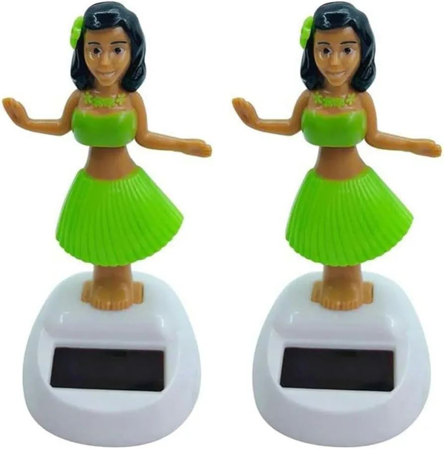 2 Pieces Green Solar Powered Dancing Hula Girl Dashboard Decorations Swinging Bobbleheads Toy Solar Dancing Figurines Collection Figurines for Auto Interior Home Decor Science Kits and Toys