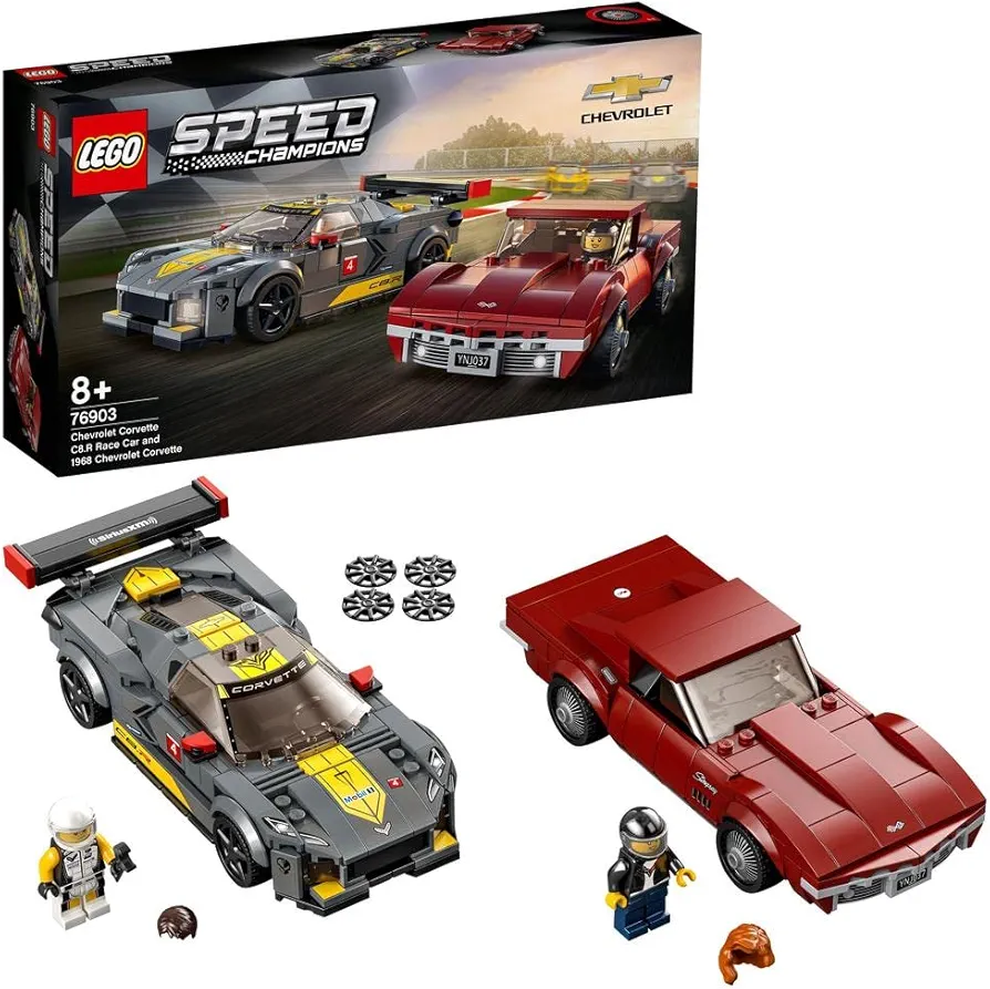 LEGO 76903 Speed Champions Chevrolet Corvette C8.R Race Car and 1969 CC Racing Model, Toy Cars Building Kit for Kids 8 plus Years Old, 2 Sports Models