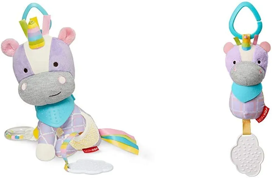 Skip Hop Bandana Buddies Baby Activity & Teething Toy Gift Set with Multi-Sensory Rattle & Textures, Unicorn