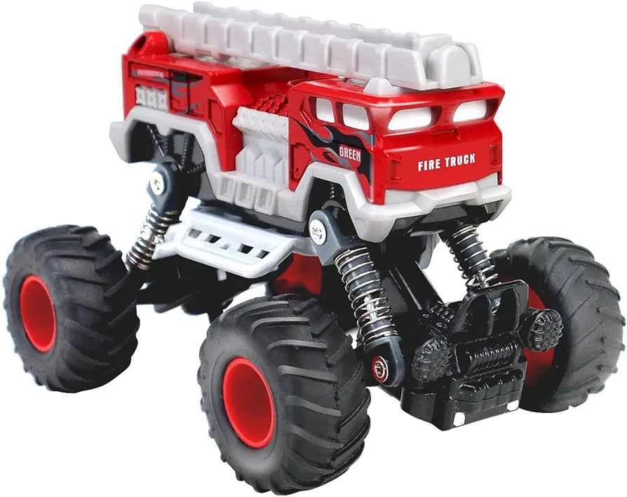 CORPER TOYS Diecast Fire Truck, Monster Truck for Boys Girl with Giant Wheel Pull Back Toddler Cars Toy Sand Truck Alloy Firetruck Shockproof Vehicle for Kids Gift