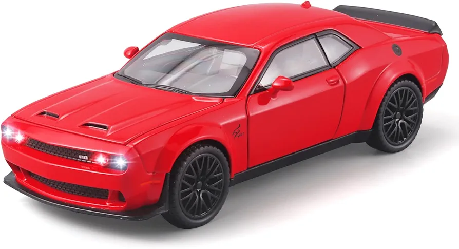 Toy Cars for Kids 1/32 Challenger Hellcat Die Cast Metal Toy Cars,Pull Back Hellcat CarWith Light and Music Hellcat Toy Car Collectible Model Cars,for Boys Age 3 + Year Old（Red）