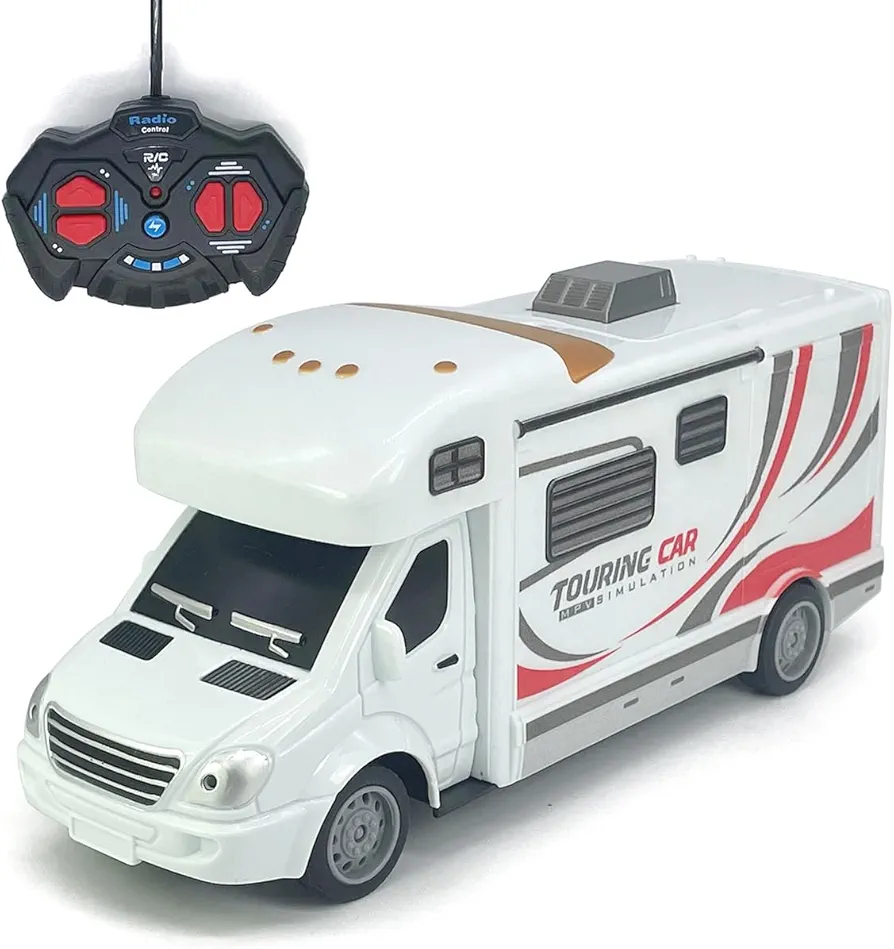 Toy Camper Remote Control Car RC Cars with Light, RV Motorhome Toys for Boys Girls Diecast Metal Recreational Vehicle Pretend Play Model Car, 3 4 5 6 Years Old Kids Toddlers Toys Birthday Gifts, white