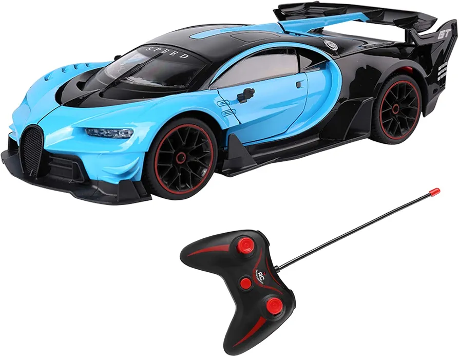 Exotic Black and Blue Chiron Remote Control Toy Sports Car 1/14 Scale 27MHz Model R/C for Kids Boys Girls