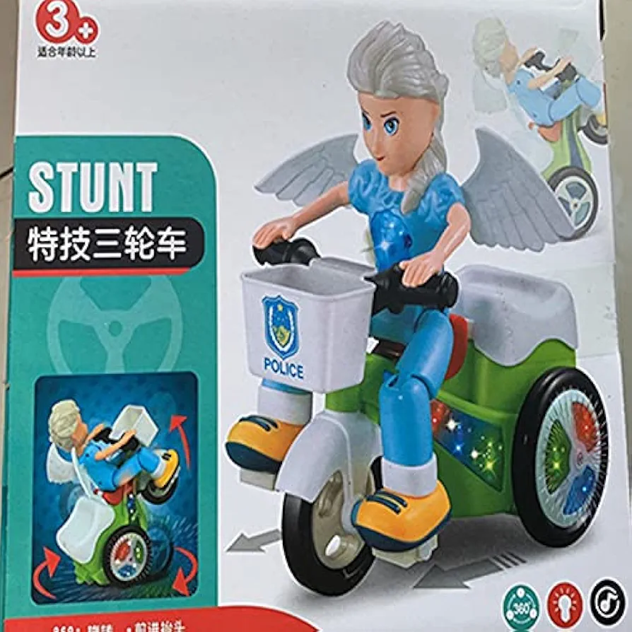 Big Doll Stunt Tricycle Hyun Skills Light Music Children's Electric Rotating Cycling Toys Gifts(The New Big Head Girl)