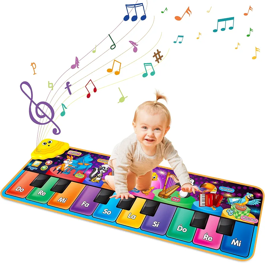 Kids Musical Piano Mats with 25 Music Sounds,Musical Toys Baby Floor Piano Keyboard Mat Carpet Animal Blanket Touch Playmat Early Education Toys for 1 2 3 4 5 6+ Year Girls Boys Toddlers