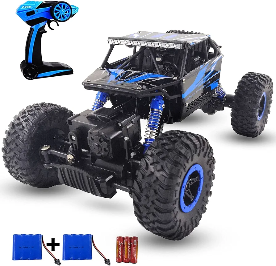 Remote Control Car 2.4Ghz RC Cars 4WD Powerful All Terrains RC Rock Crawler Electric Radio Control Cars Off Road RC Monster Trucks Toys with 2 Batteries for Kids Boys Girls Blue