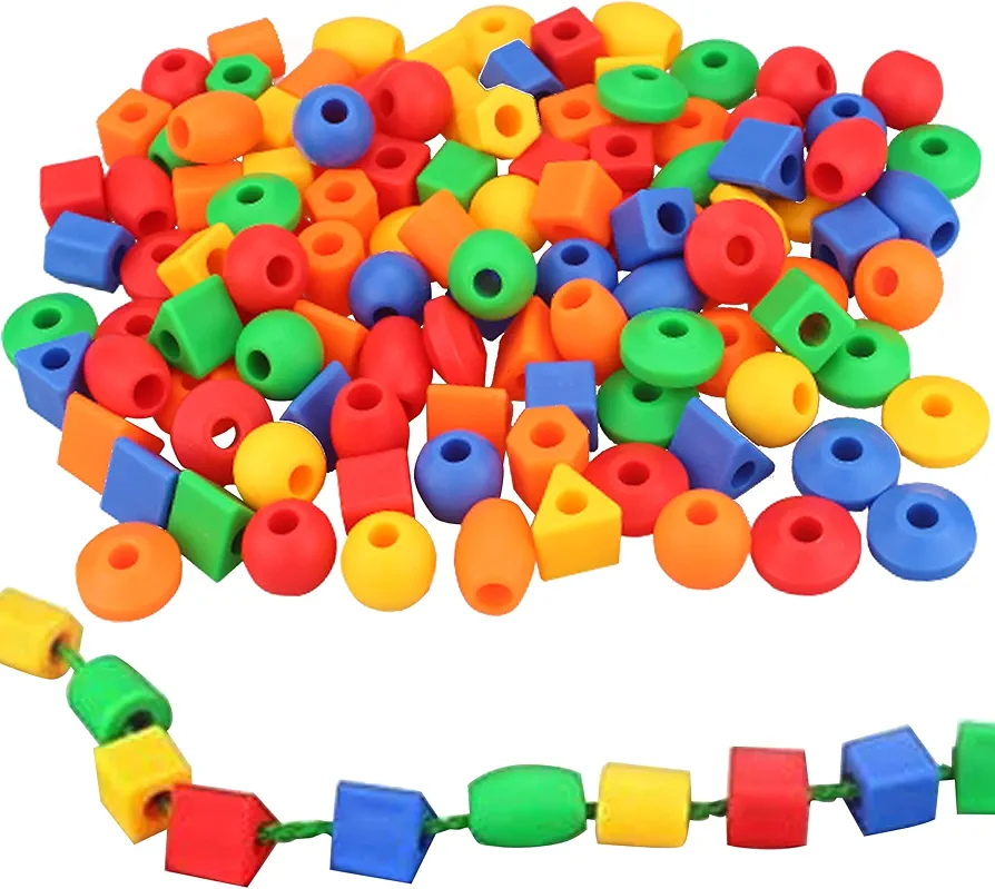 Lacing Beads for Toddlers (60 Stringing Beads,4 Strings) -Educational Montessori Preschool Activities,Toddler Sensory Occupational Therapy Toys Autism OT (with Storage Bag)