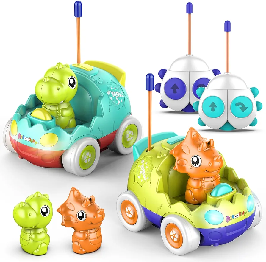 Remote Control Car for Toddlers, Toddler Toys for 18+Months RC Cars with LED Lights & Music, Dinosaur Toys for Kids 2 3 4 5 Years Old, Birthday Gifts Toys for 3+ Year Old Girls Boys Toys-2 Pack