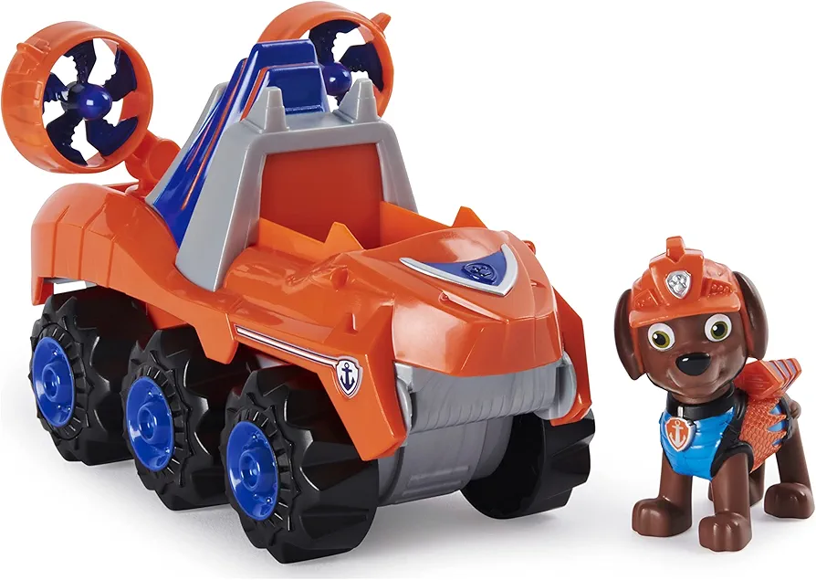 PAW Patrol, Dino Rescue Zuma’s Deluxe Rev Up Vehicle with Mystery Dinosaur Figure, Preschool Toys for Boys & Girls Ages 3 and Up