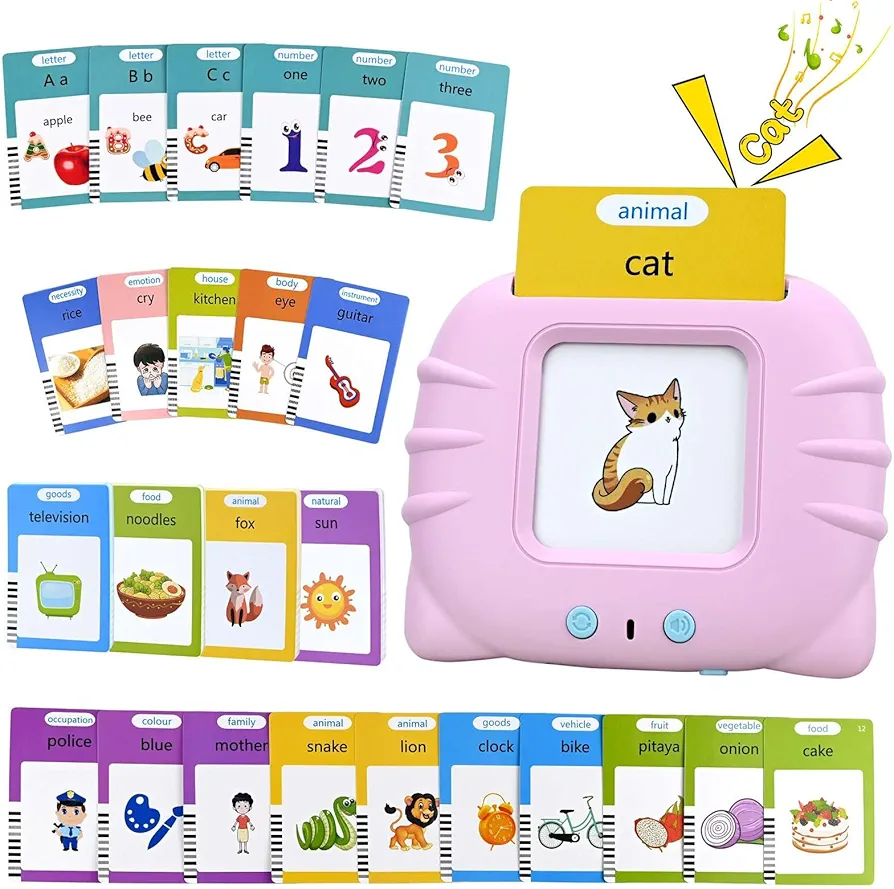 Talking Flash Cards Toddler Toys, Pocket Speech Therapy Learning Toy, Educational Preschool Toy for Kids Age 4-6, 510 Sight Words+3 Songs, Pink