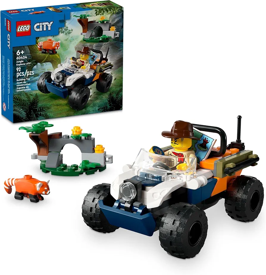 LEGO City Jungle Explorer ATV Red Panda Mission Car Toy, Fun Summer Toy for Kids Ages 6 and Up, Jungle Explorer Minifigure & Animal Figure Included, Outdoor Toy Gift Idea for Adventure Fans, 60424