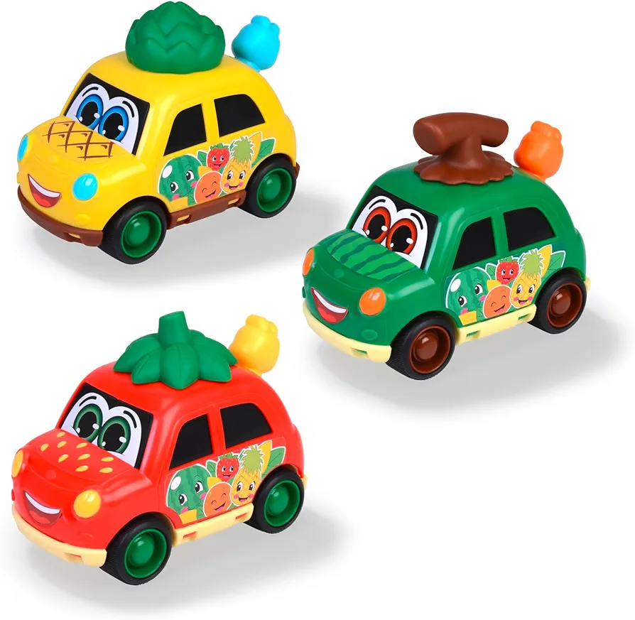 Dickie Toys ABC Fruit Friends Toy Car (12 cm) Colourful Car with Music Box and Wobble Caterpillar, Baby Toy from 1 Year (3 Assorted Designs, Random Selection)