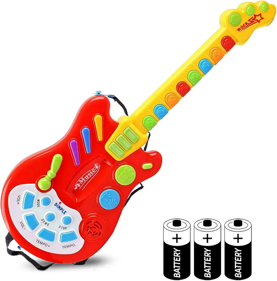 Dimple Kids Handheld Musical Electronic Toy Guitar with Over 20 Interactive Buttons, Levers and Modes for Children, Best Toy for Girls & Boys (Guitar with Batteries)