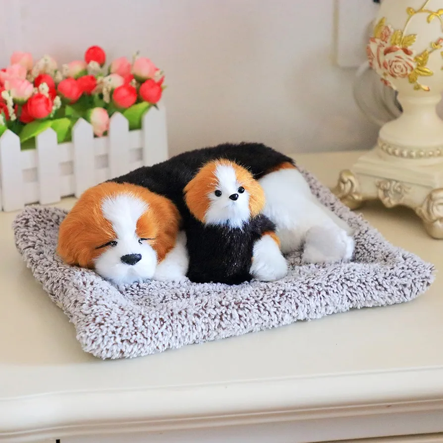 Easfan Simulation Puppy Plush Toy with Sound Lovely Animal Doll Cute Sleeping Dog Stuffed Animal with Sound Cushion Dog Room Car Decoration Birthday for Kids Toddlers Baby