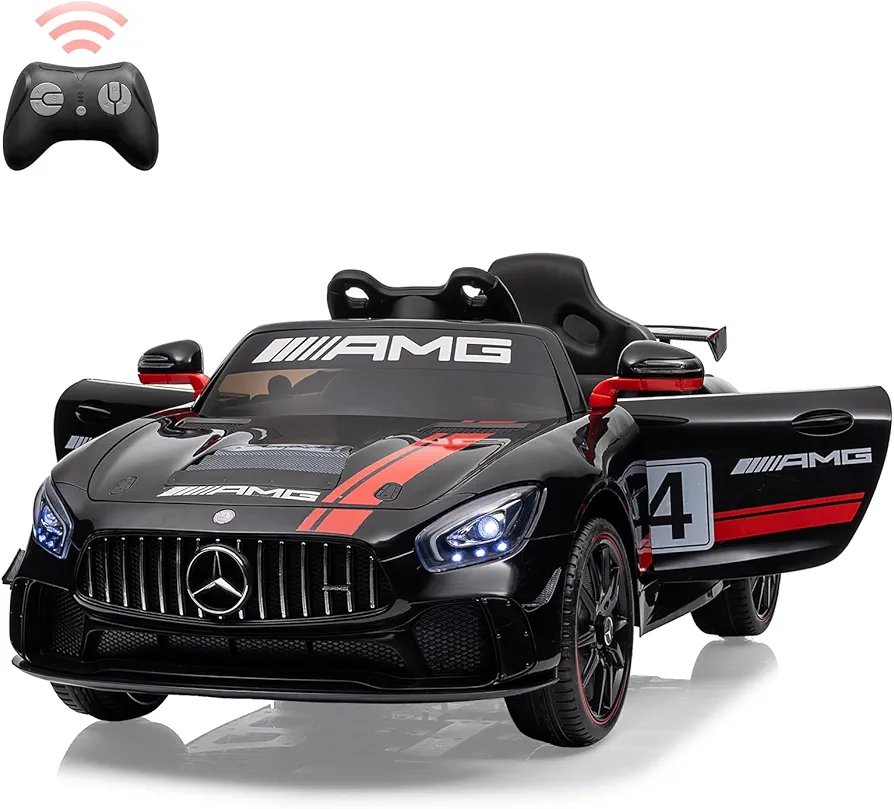 Ride on Car for Kids with Remote Contorl, 12V Licensed Benz AMG Electric Vehicles Battery Powered Sports Car,Sound System, LED Headlights,One Button Assemble Wheels for 3-8 Years Boys Girls,Black