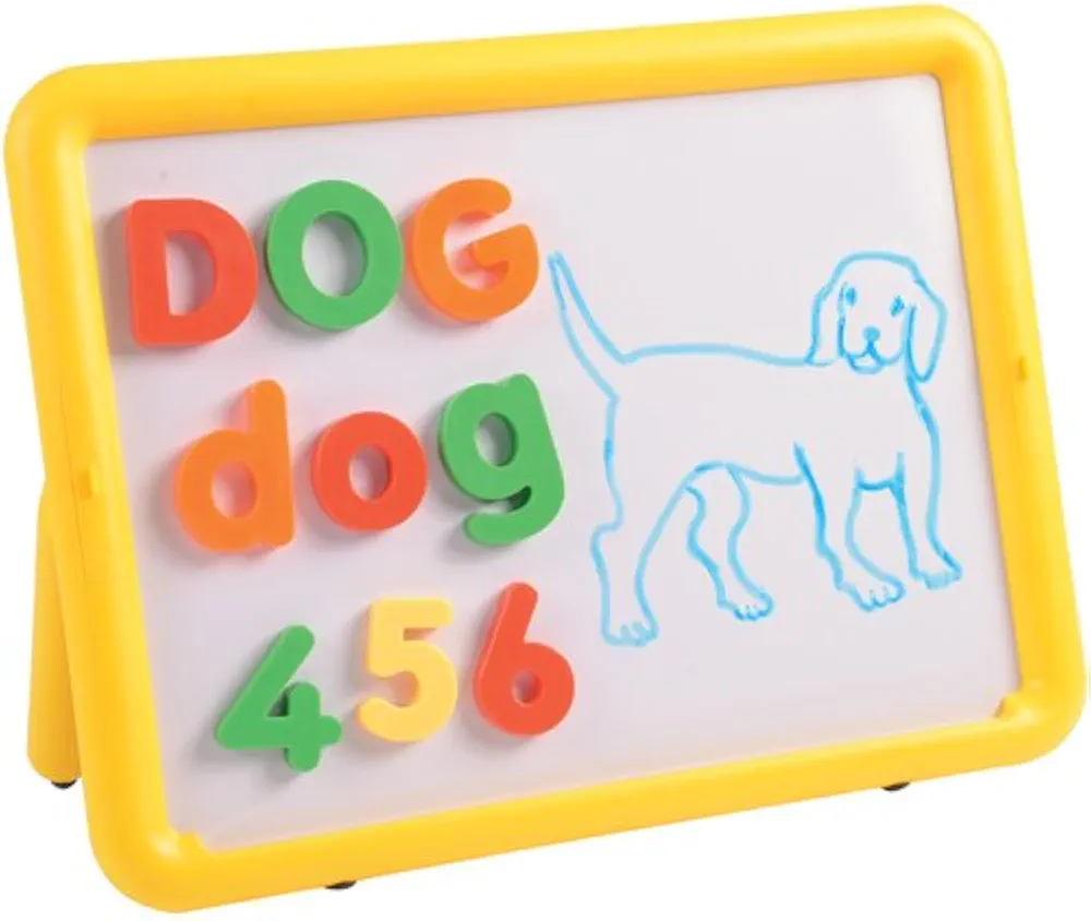 Constructive Playthings 18 1/2" L. x 15" H. Double Sided Magnetic Board with 107 pc. Giant 2 1/2" Upper and Lowercase Letters & Numbers Set for Ages 3 Years and Up