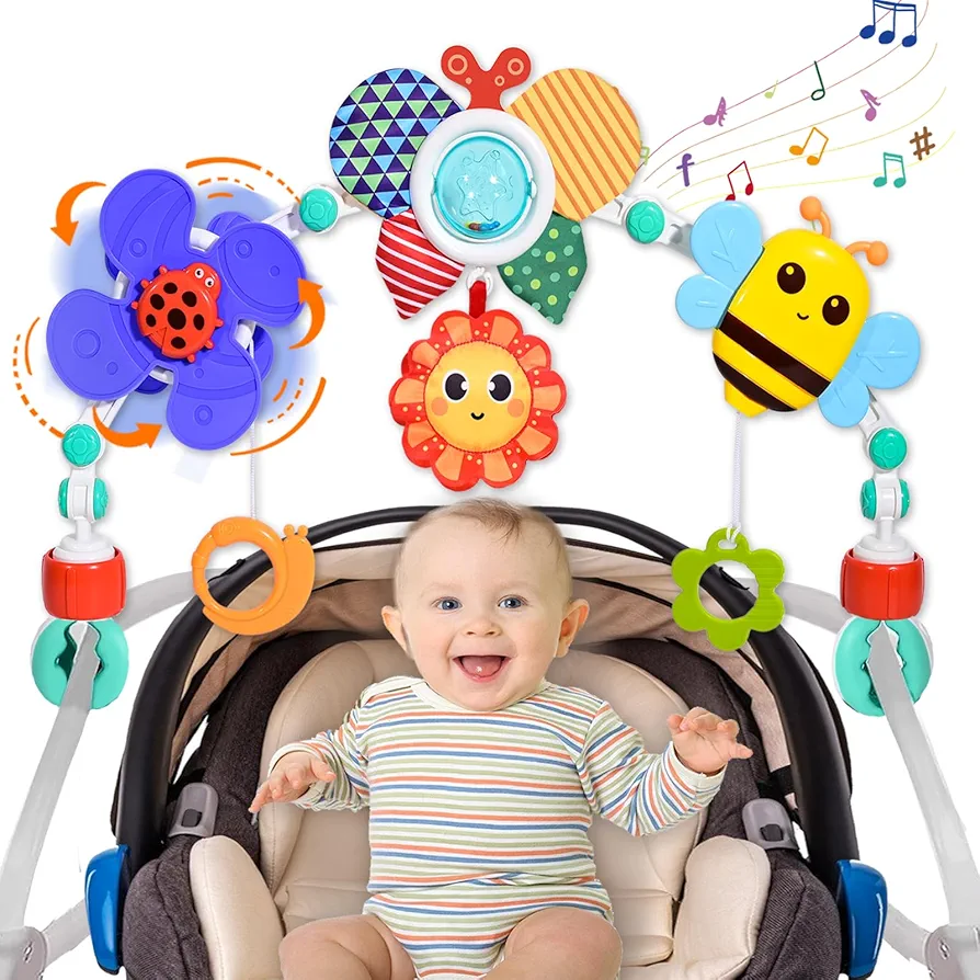 Baby Stroller Arch Toy Car Seat Toys Activity Mobile Musical Toys Ideal for Infant Boys Girls Sleep Baby Travel Toy Arch for Baby 0-24 Months-Butterfly