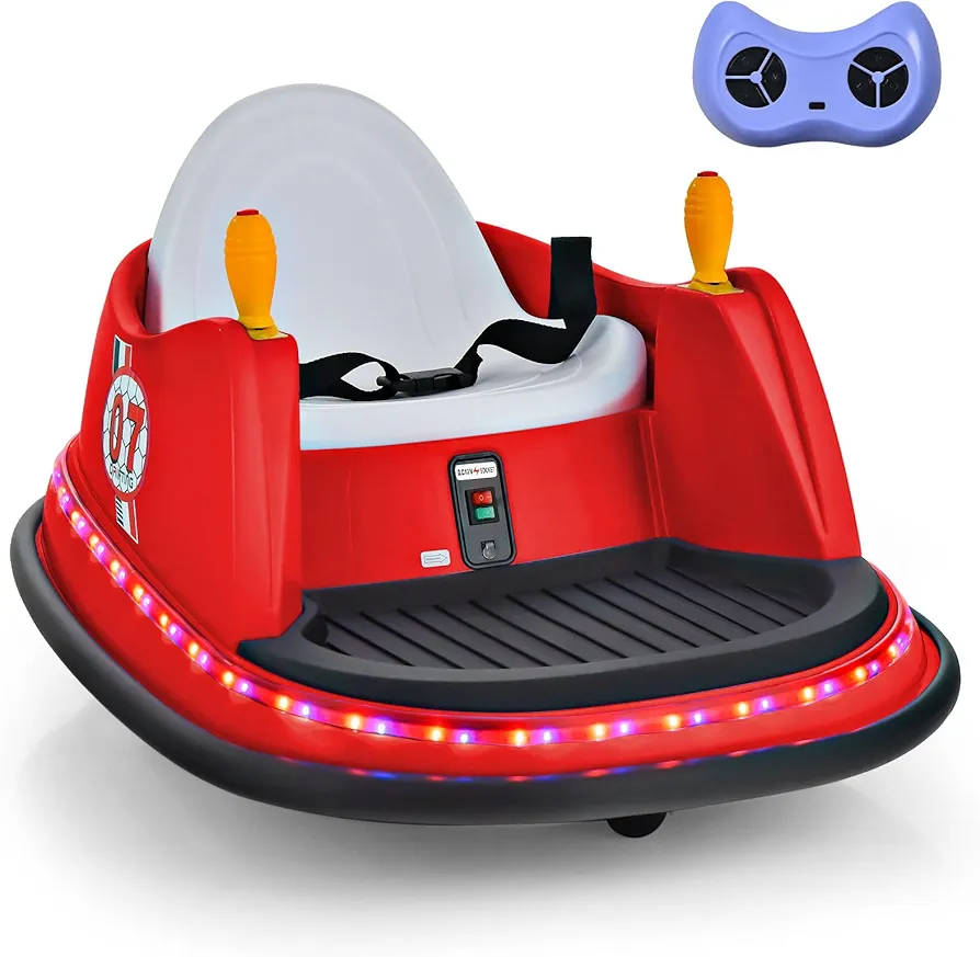 HONEY JOY 12V Toddler Bumper Car, Battery Powered Baby Ride on Bumper Car, Dual Joysticks, Flashing LED Light & 360 Degree Spin, Electric Vehicle Ride on Toys w/Remote Control, Gift for Boys Girls