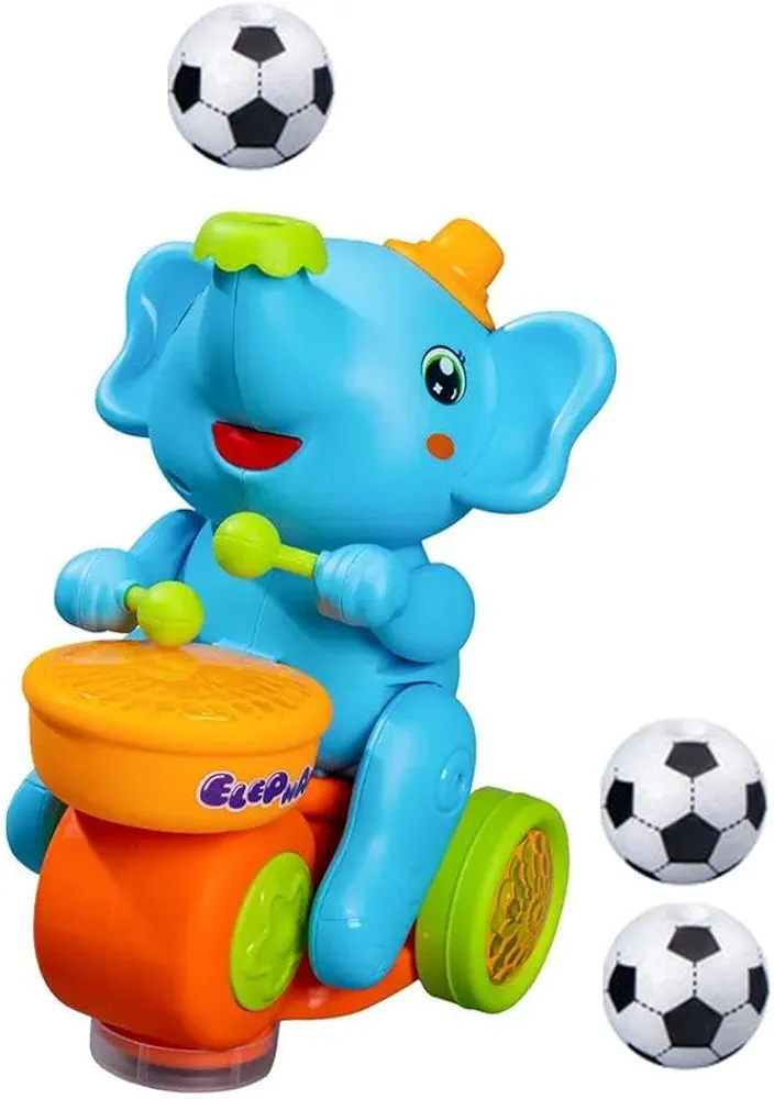 Drumming Elephant Blowing Ball Walking Car Toys, Children's Drum Elephant Floating Ball Toy, Musical Walking Elephant Drummer Toy, Crawling Toys for Babies 6-12 Months, for Toddlers (Blue)