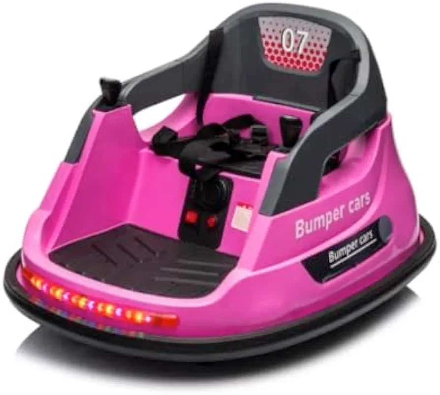 12V Ride on Bumper car for Kids,1.5-5 Years Old,Baby Bumping Toy Gifts W/Remote Control, LED Lights,360 Degree Spin, Vehicle Body with Anti-Collision Padding,Five-Point Safety Belt (Pink)