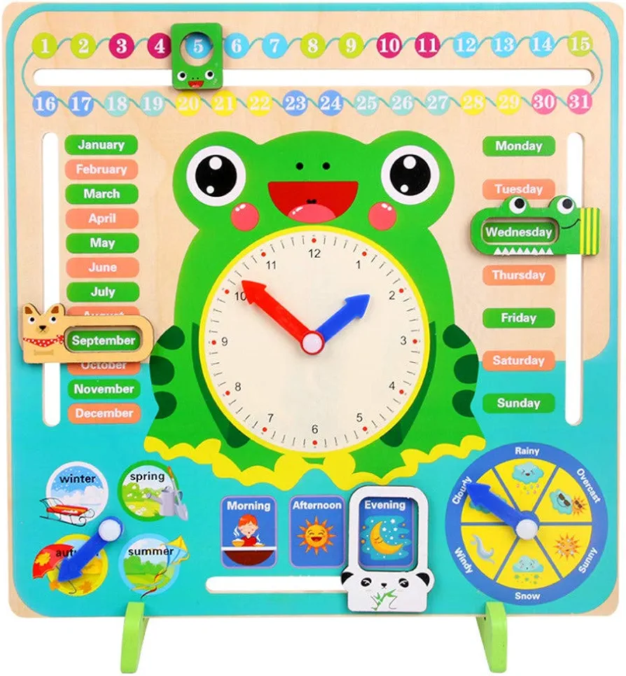 Montessori Wood Clock Teaching Aids Baby Weather Season Calendar Clock Time Cognition Preschool Education Toys for Children