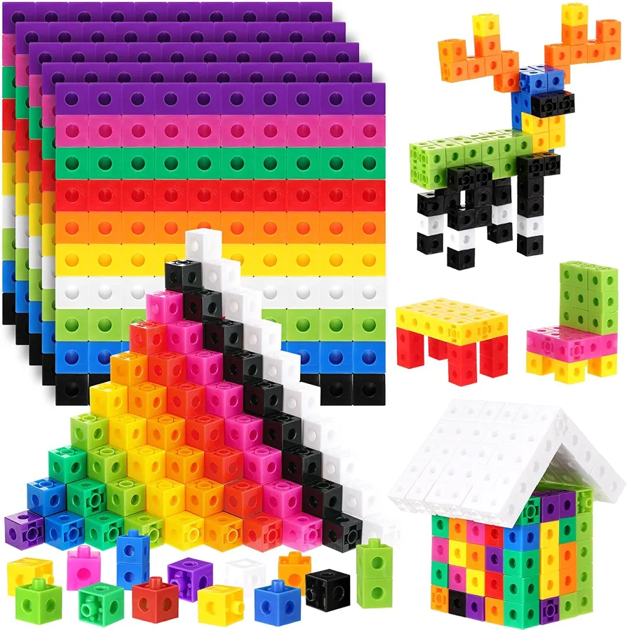 1000 Pieces Linking Cubes Counting Cubes, Plastic Counting Blocks, Colorful Math Cubes, Math Manipulatives Classroom Learning Supplies for Preschool Activities Boys Girls (Classic Style)