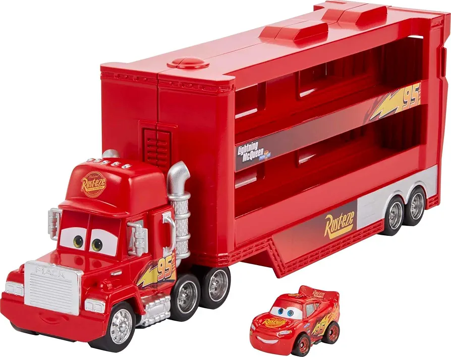 Mattel Disney and Pixar Cars Mack Mini Racers Hauler & 1 Mini Toy Car, Toy Transporter Truck Holds 18 Minis, Collectible Set