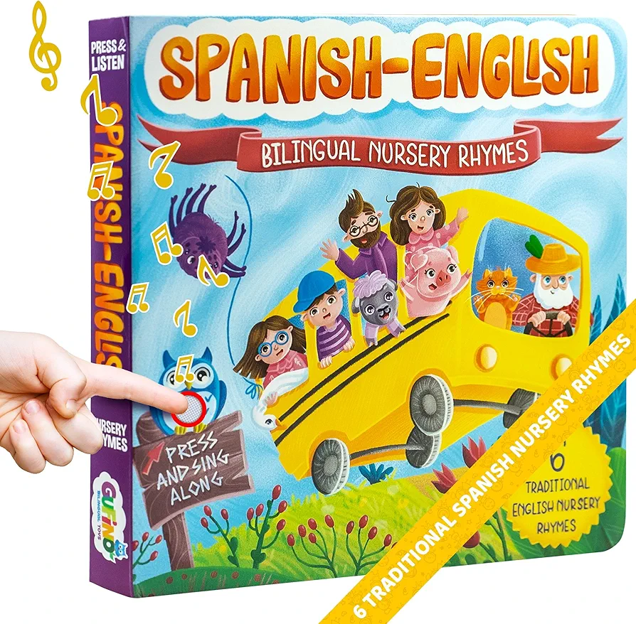 Bilingual Baby Books Spanish & English - Nursery Rhyme Books for Babies and Toddlers with Sound: Great book to learn spanish for kids, Award Winning Bilingual Sound Books Learning Toys by GUFINO