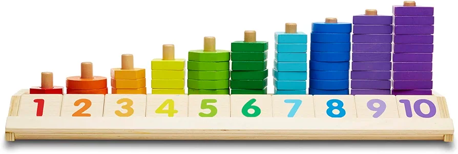 Melissa & Doug Counting Shape Stacker - Wooden Educational Toy With 55 Shapes and 10 Number Tiles