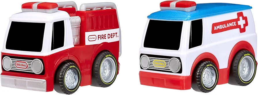 Little Tikes, My First Cars, Crazy Fast Cars 2-Pack Racin’ Responders, Fire Truck, Ambulance, Pullback Toy Car Vehicle Goes up to 50 ft