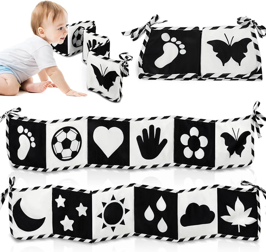 AZEN Black and White High Contrast Baby Toys 0-3 3-6 Months, Tummy Time Toys, Newborn Infant Toys 0-6 Months, Soft Book Sensory Toys for Babies, Crinkle Books for Babies