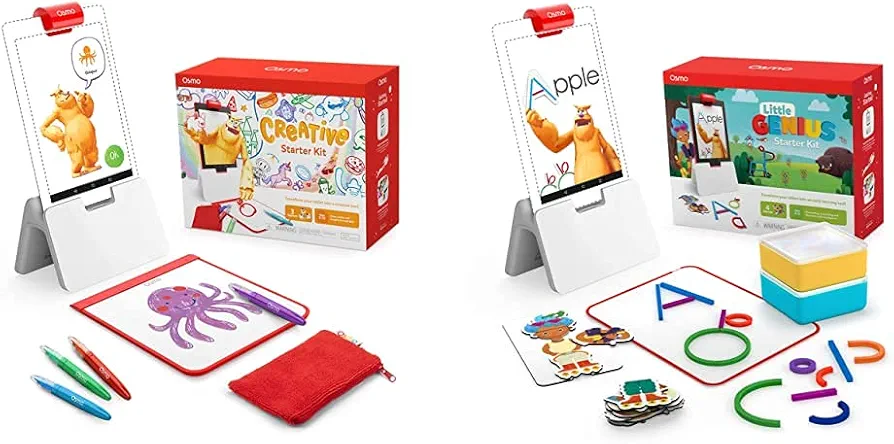 Osmo - Creative Starter Kit & Little Genius Starter Kit for Fire Tablet - Ages 3-10 - Creative Drawing & Problem Solving, Pre-School Learning-(Fire Tablet Base Included) 7 Educational Learning Games