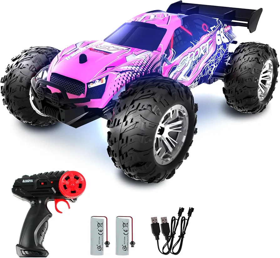 Remote Control Car for Girl Toddler Toy,1:18 2WD Pink All Terrain Fast Electric Race Boy Gift Off Road 20km/h 2.4GHz Radio RC Monster Truck Boy with 2 Rechargeable Batteries