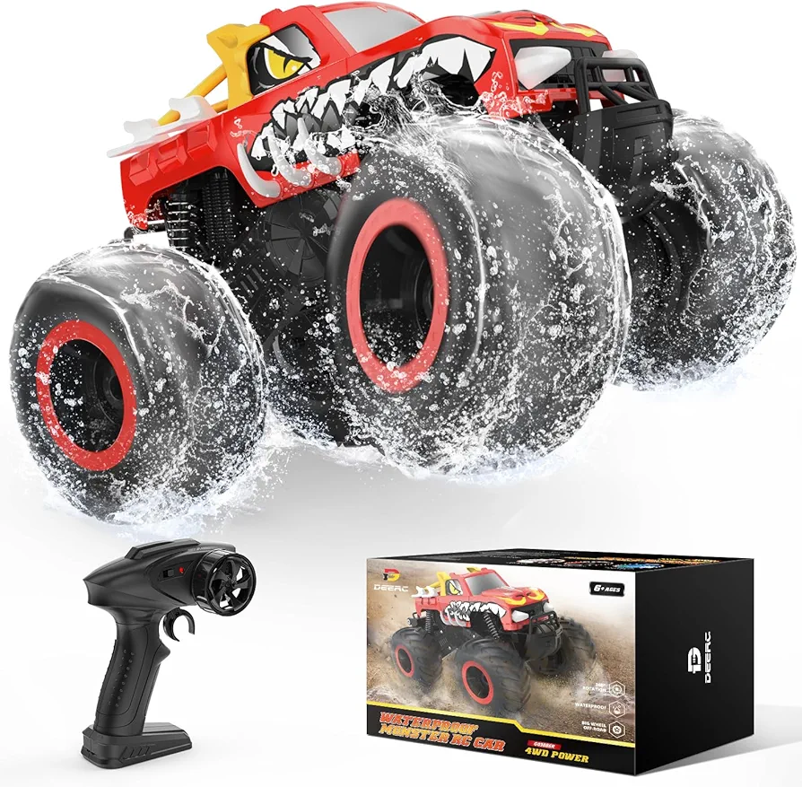 DEERC 1:16 Amphibious RC Monster Trucks IPX7 Waterproof Remote Control Car 4WD Dual Motors All Terrain Off Road 2.4Ghz RC Cars Boat Toys Gifts for Boys Girls Kids Adults