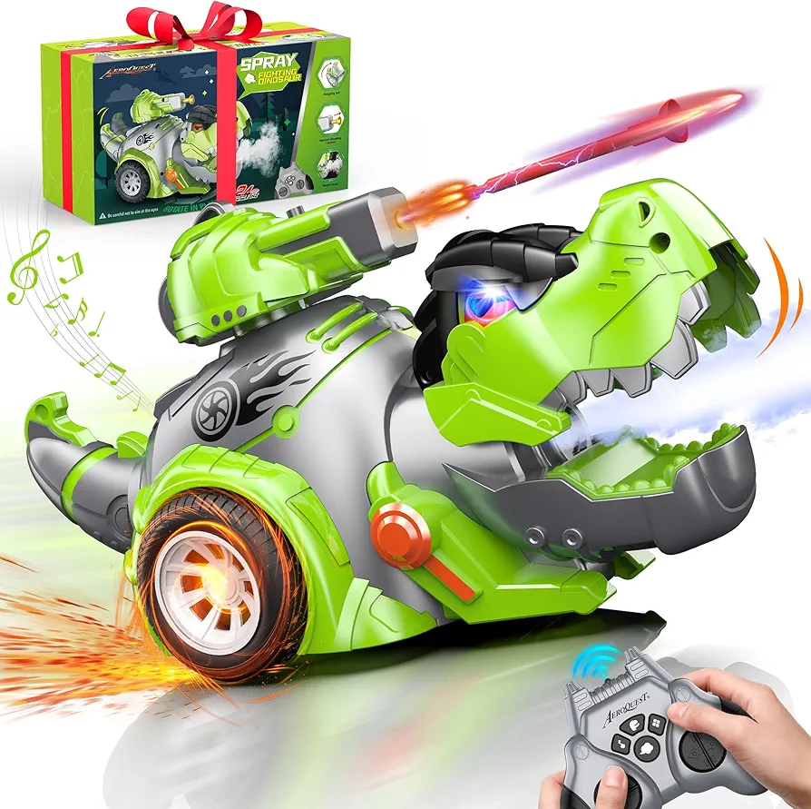 Dinosaur Remote Control Car, Programmable Dino Toddler Toys for Boys Girl, 2.4GHz RC Monster Truck with Sound & Spray, Hobby RC Cars for Kids 3 4 5-7 8-12, Birthday