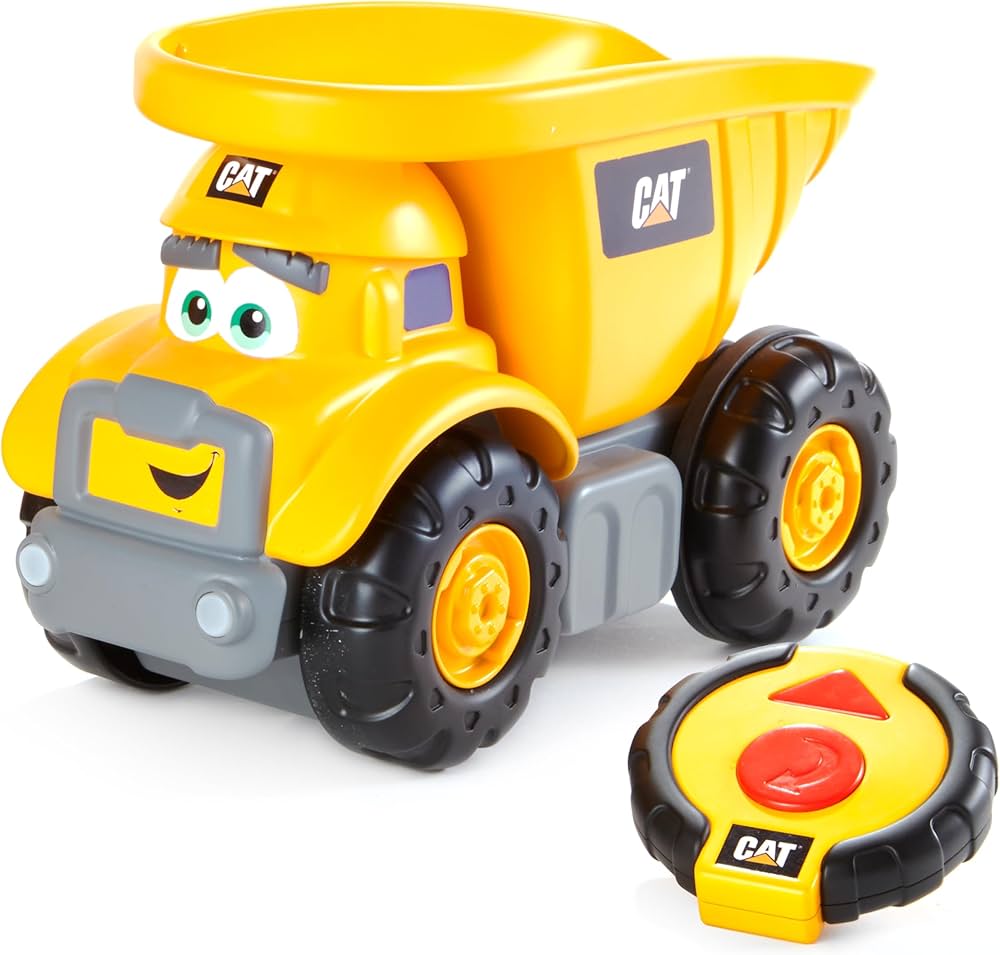 CAT Construction Toys, Junior Crew Lil' Movers Remote Control Truck, RC Car + Dump Truck, Working Headlights, with Child Friendly Controller