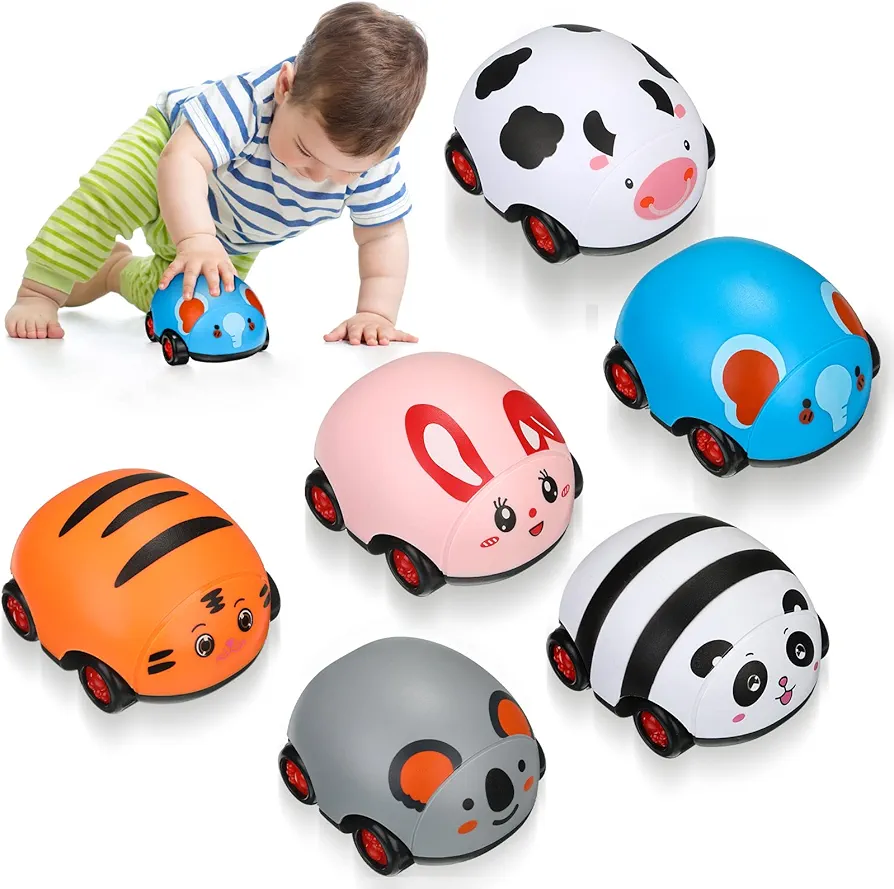 6 Pieces Animals Pull Back Cars Friction Powered Push and Go Back and Forth Vehicles Car Toys Friction Powered Vehicle Playset Toys (Cute Style)