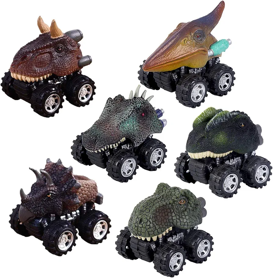 Pull Back Dinosaur Cars SET of 6, Dino Cars Toys with Big Tire Wheel for 3-14 Year Old Boys Girls Creative Gifts for Kids.