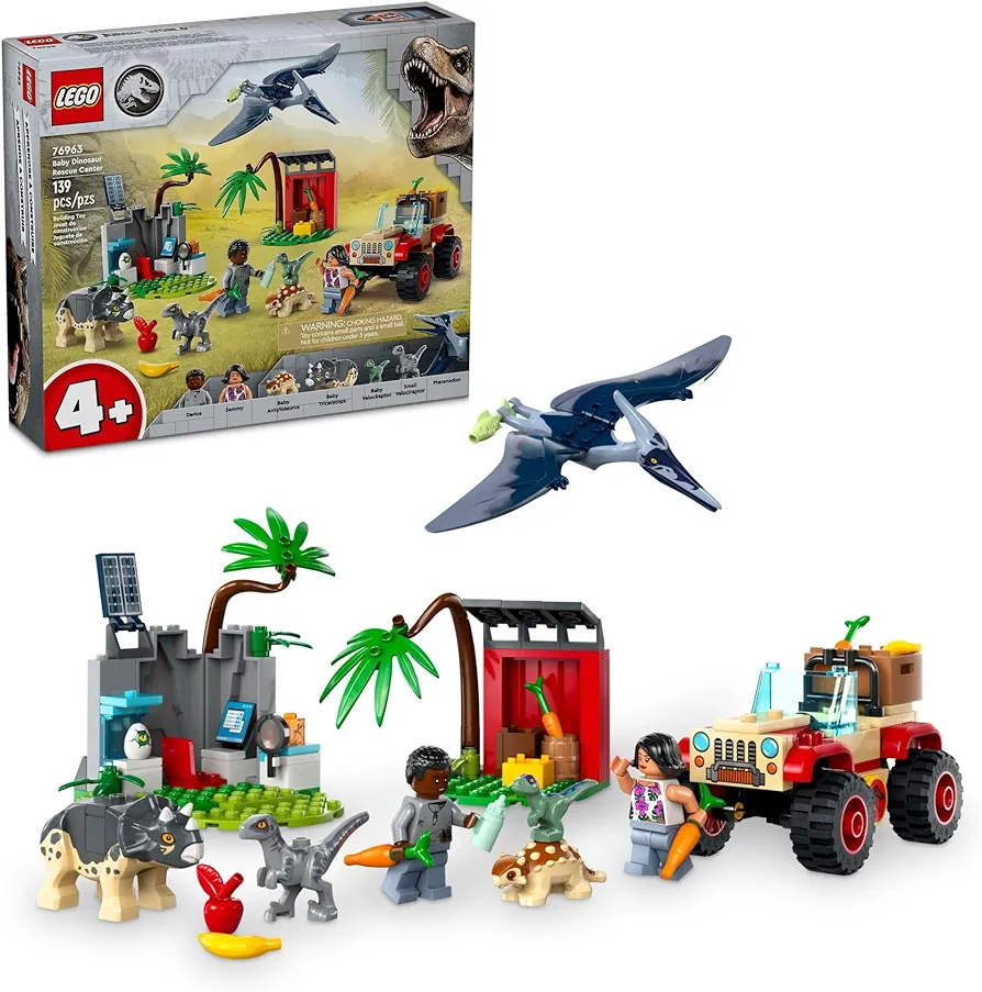 LEGO Jurassic World Baby Dinosaur Rescue Center, Building Set for Kids with a Toy Car and 5 Dinosaur Figures including a Triceratops and Velociraptor, Dinosaur Toy for Boys and Girls Ages 4+, 76963