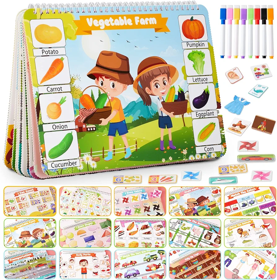 Huijing Montessori Preschool Learning Activities Newest 29 Themes Busy Book - Preschool Workbook Activity Binder Montessori Toys for Toddlers, Autism Learning Materials and Sensory Toys Book for Kids