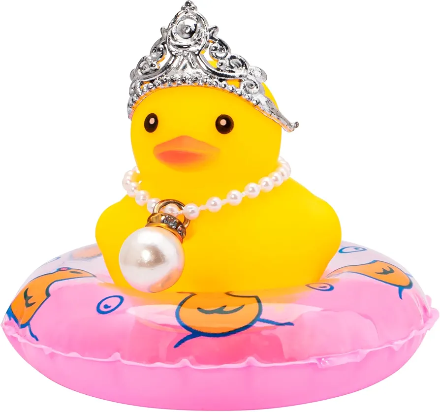 wonuu Car Duck Rubber Duck Car Ornaments Duck Car Dashboard Decorations with Cute Headband Swim Ring Necklace Sunglasses, C-Female Crown&Pearl&Pink