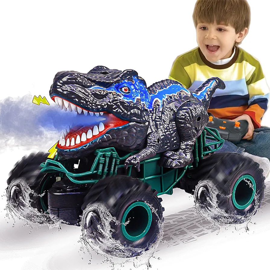 Remote Control Dinosaur Car, 2.4GHz RC Monster Truck Toys for Boys, Dinosaur Toys with Light, Sound & Spray, Indoor Outdoor All Terrain Electric Hobby RC Car Toys for 3 4 5 6 7 8-12 Kids