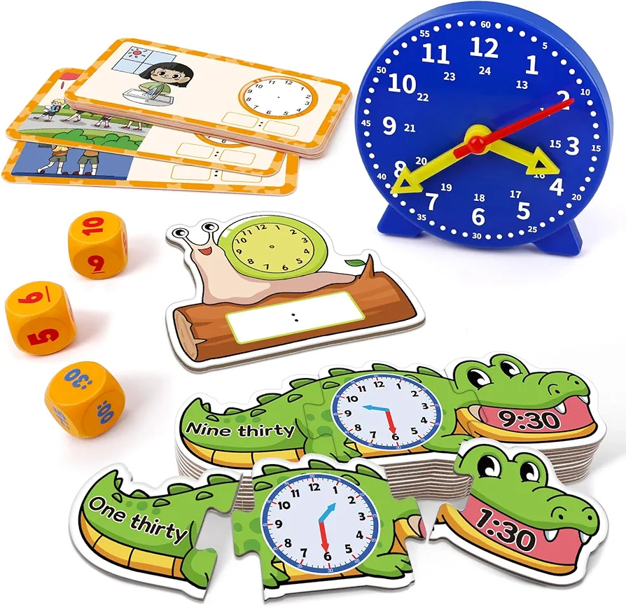 Toddler Learning Clock, Telling Time Teaching Clock for Kids, Math Manipulatives, Math Puzzle Games, Kindergarten Educational Sensory Toys, Preschool Learning Activities, Homeschool Supplies